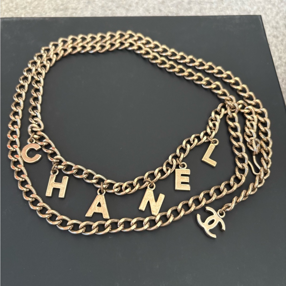Authentic CHANEL Gold CC logo chain belt necklace